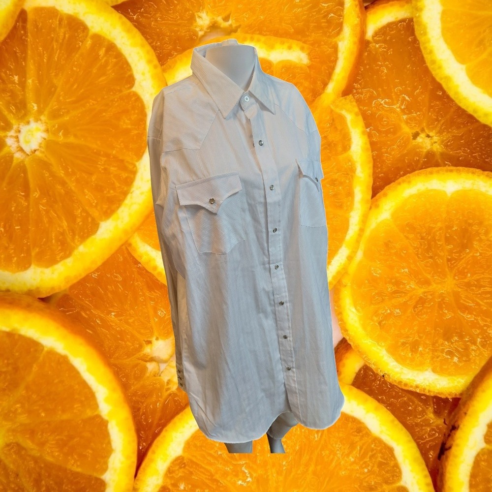 ELY CATTLEMAN Mens Tall LT White Pinstripe Western Dress Shirt Snap Button